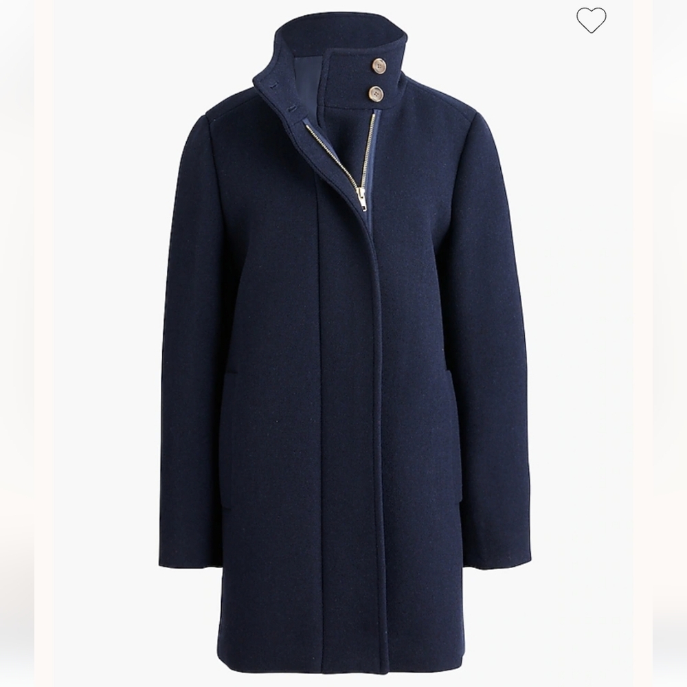 JCREW Navy Wool Blend Stand Up CITY Collar Peacoat Coat 8P 8 J.CREW BUTTON NECK